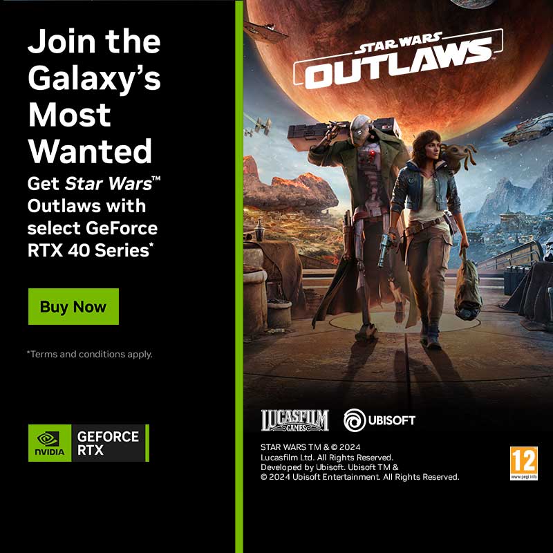 Join the Galaxy's Most Wanted - Get Star Wars Outlaws with select GeForce RTX 40 Series PCs and Laptops.